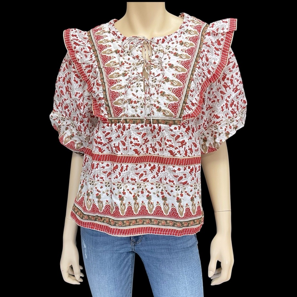 Calypso St‎ Barth Top Women Medium Multicolor Short Sleeve Floral Paisley NWT